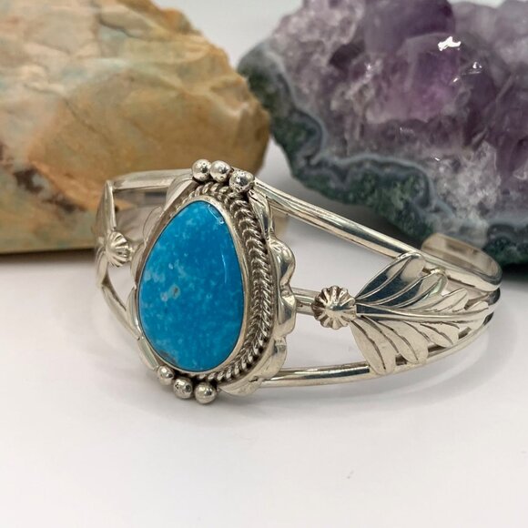 Kingsman Turquoise Navajo Sterling Silver 925 Cuff Bracelet Signed SY J810 - Picture 1 of 6